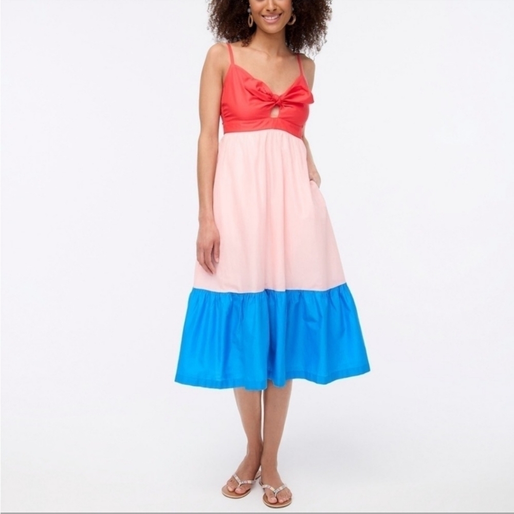 J Crew Sleeveless Colorblock Tiered Midi Dress